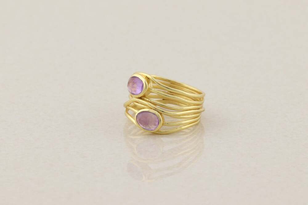 18k Gold Over Sterling Silver Natural Amethyst Ring Size 9 1/4 - Picture 5 of 7